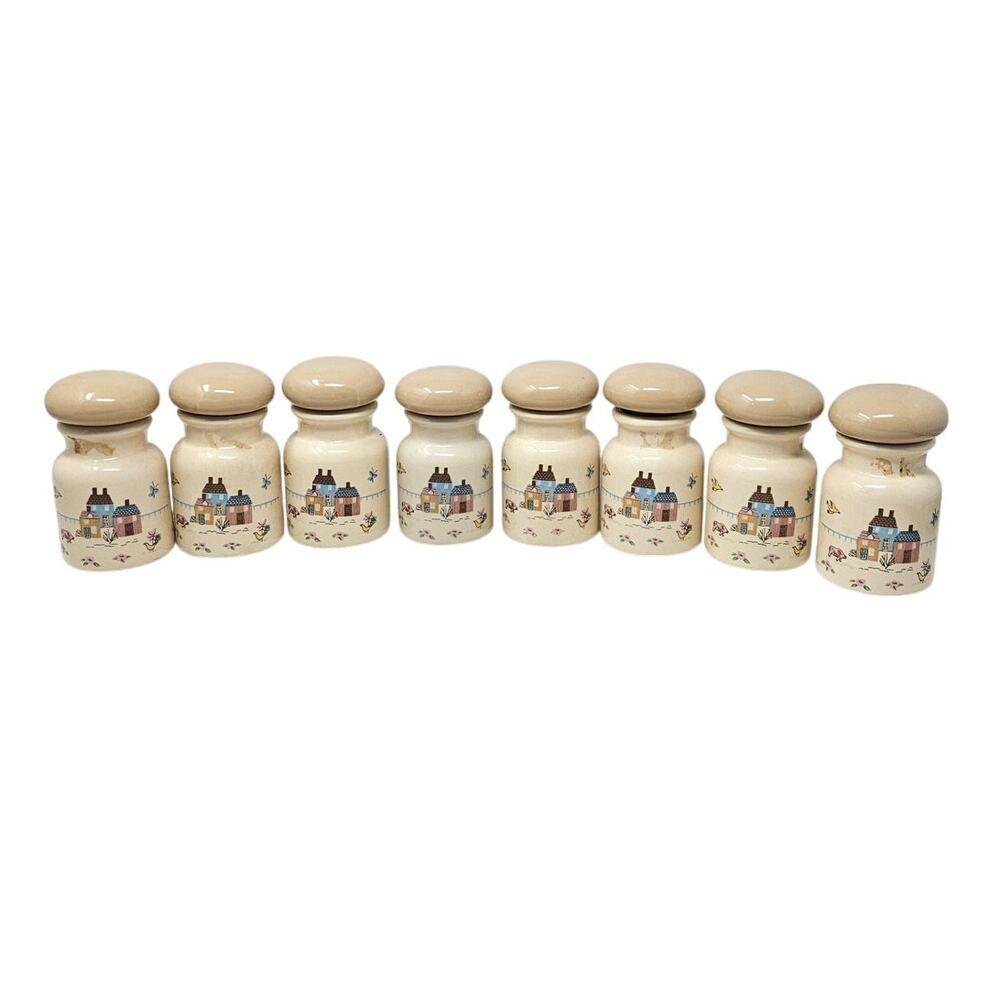 Set of 8 Vintage 80s International China Heartland Spice Jars Cottage Farmhouse